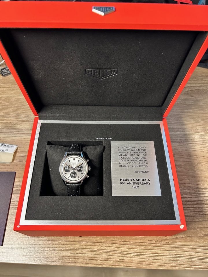 Tag Heuer Carrera Chronograph 60th Anniversary Silver Dial Black Leather Strap Watch for Men - CBK221H.FC8317 Buy Now By Tag Heuer