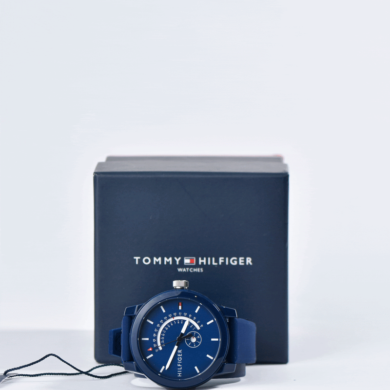 Tommy Hilfiger Denim Quartz Blue Dial Blue Rubber Strap Watch for Men - 1791482
