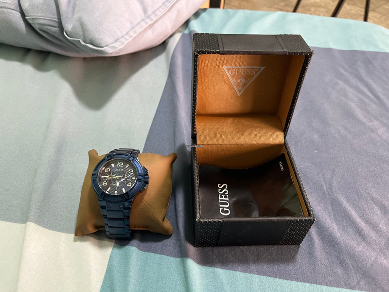 Guess Rigor Multifunction Black Dial Blue Steel Strap Watch for Men - W0218G4 Buy Now By Guess