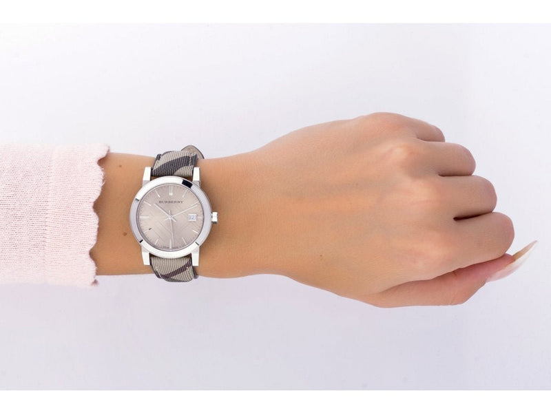 Burberry The City Grey Dial Checked Grey Leather Strap Watch for Women - BU9118 Buy Now By Burberry