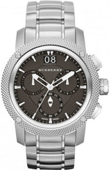 Shop Burberry Utilitarian Chronograph Black Dial Silver Steel Strap Watch For Men - BU9800 in USA