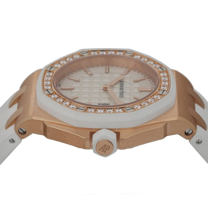 Audemars Piguet Royal Oak Offshore Diamonds White Dial White Rubber Strap Watch for Women - 67540OK.ZZ.D010CA.01
