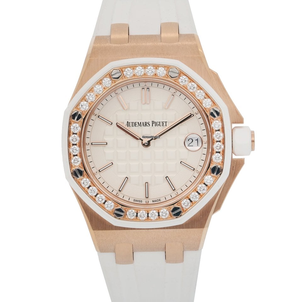 Audemars Piguet Royal Oak Offshore Diamonds White Dial White Rubber Strap Watch for Women - 67540OK.ZZ.D010CA.01