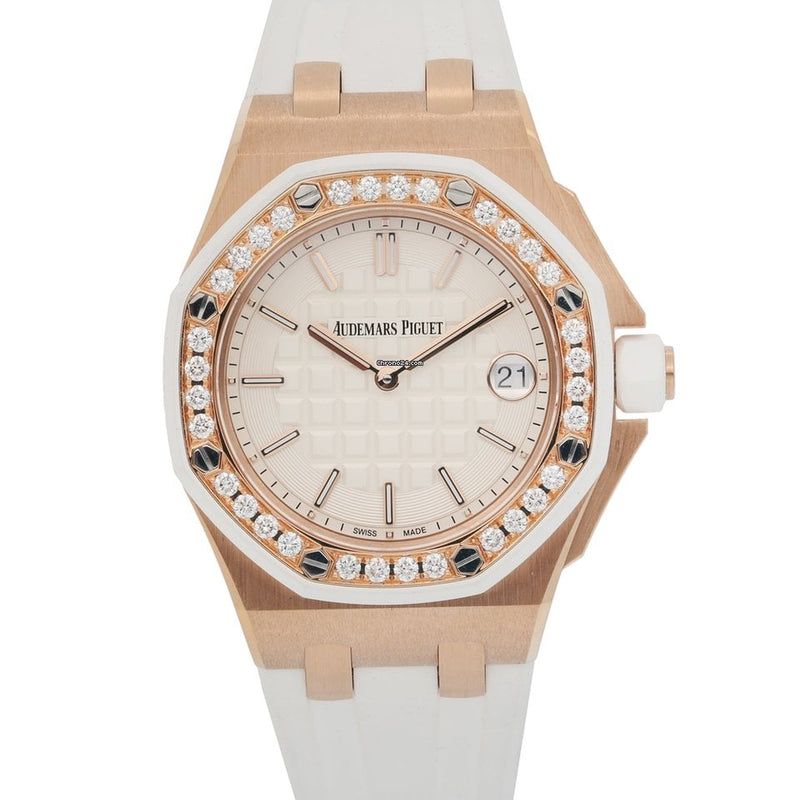 Audemars Piguet Royal Oak Offshore Diamonds White Dial White Rubber Strap Watch for Women - 67540OK.ZZ.D010CA.01