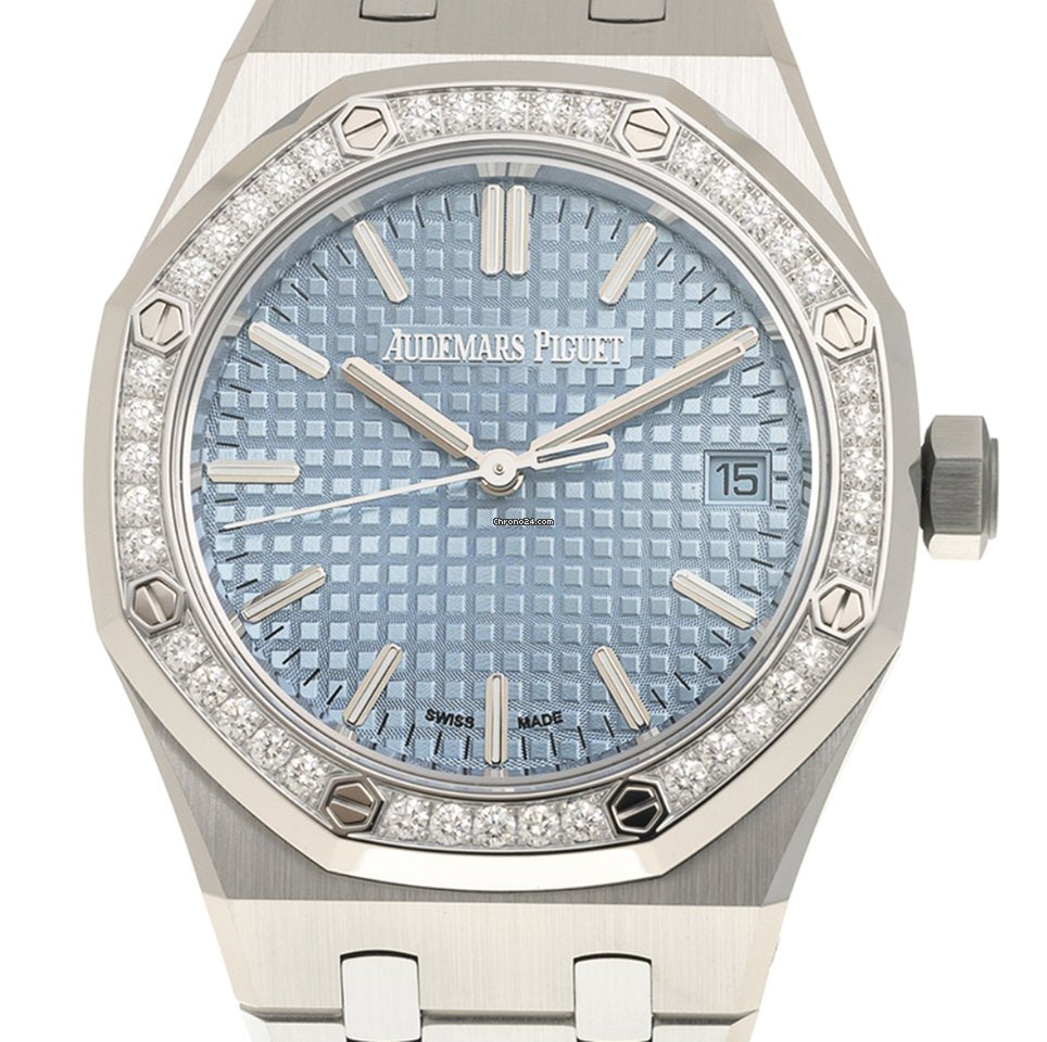 Audemars Piguet Royal Oak Diamonds Light Blue Dial Silver Steel Strap Watch for Women - 15551ST.ZZ.1356ST.04