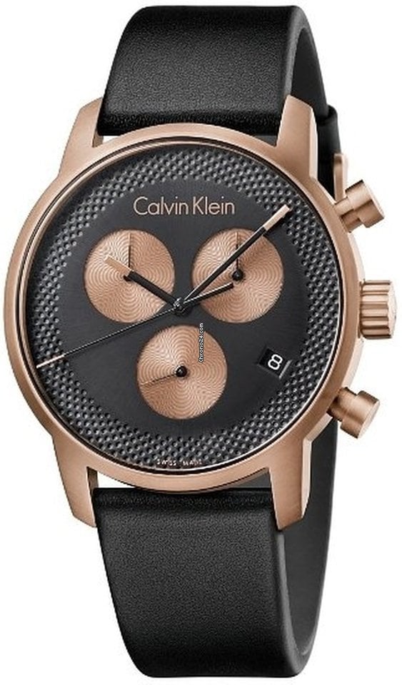 Shop Calvin Klein City Chronograph Black Dial Black Leather Strap Watch for Men - K2G17TC1 in USA