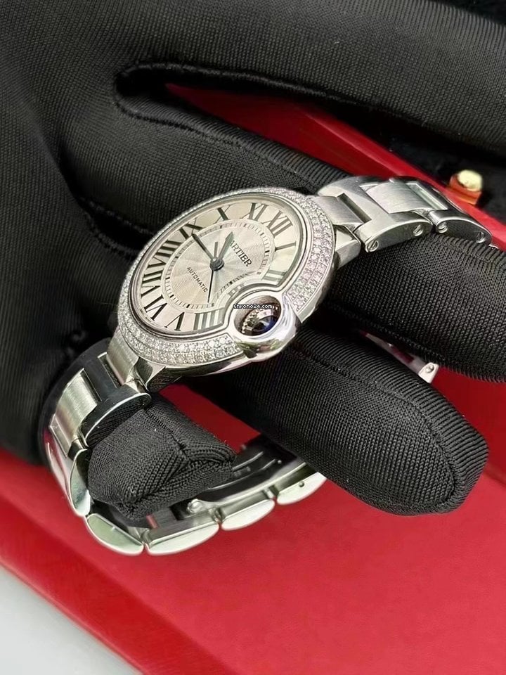 Shop Cartier Ballon Bleu De Cartier Diamonds Silver Dial Silver Steel Strap Watch for Women - WE902035 in USA