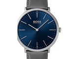 Hugo Boss Horizon Blue Dial Grey Leather Strap Watch for Men - 1513539