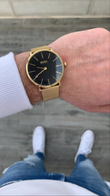 Hugo Boss Horizon Quartz Black Dial Gold Mesh Bracelet Watch For Men - HB1513735 Buy Now By Hugo Boss