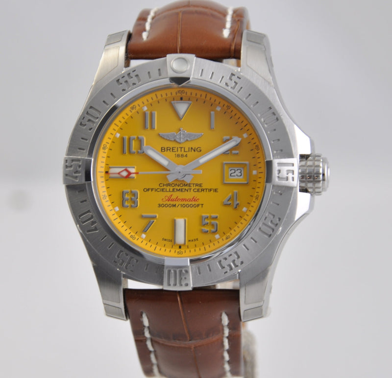 Shop Breitling Avenger 11 Seawolf Stainless Steel Cobra Yellow Dial Mens Watch - A1733110/I519/434X in USA
