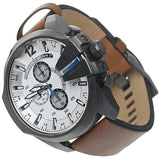 Shop Diesel Mega Chief White Dial Brown Leather Strap Watch For Men - DZ4280 in USA