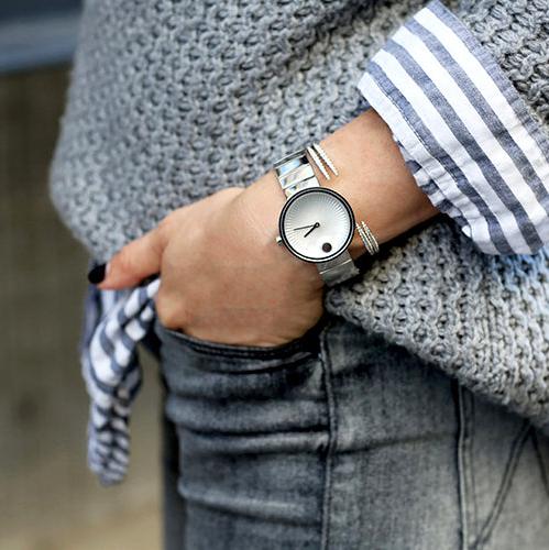 Shop Movado Edge Silver Dial Silver Steel Strap Watch for Women - 3680012 in USA