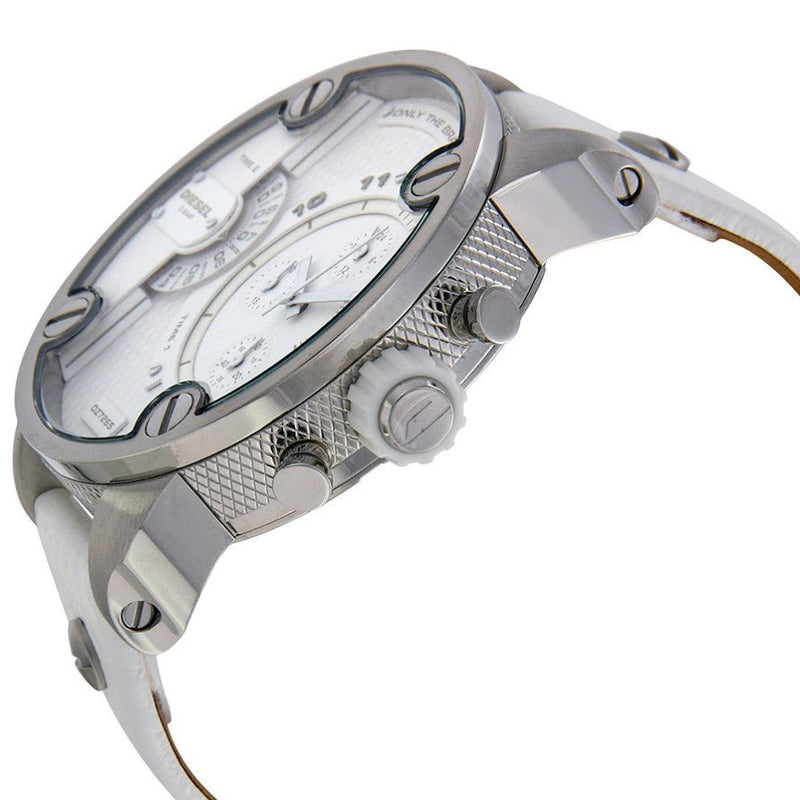 Diesel Badass Chronograph White Dial White Leather Strap Watch For Men - DZ7265 Buy Now By Diesel