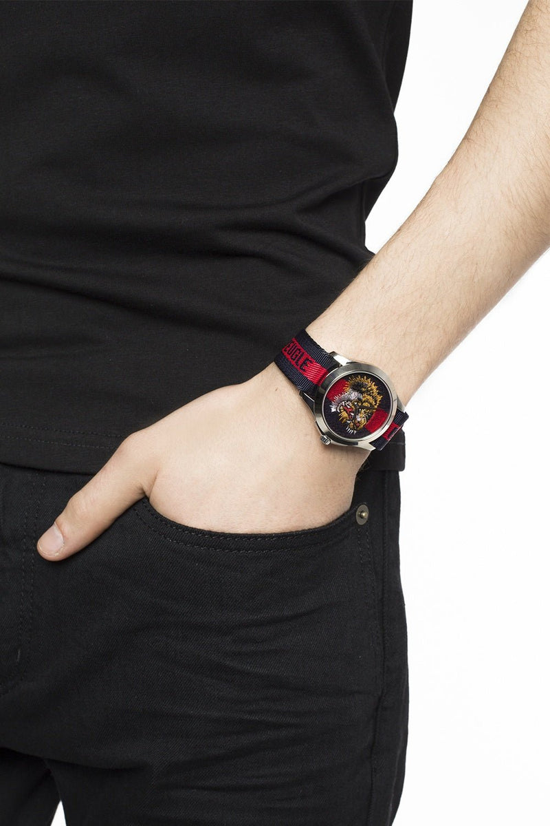 Gucci G Timless Le Marche Des Merveilles Blue & Red Dial Blue & Red Nylon Strap Unisex Watch - YA126495 Buy Now By Gucci
