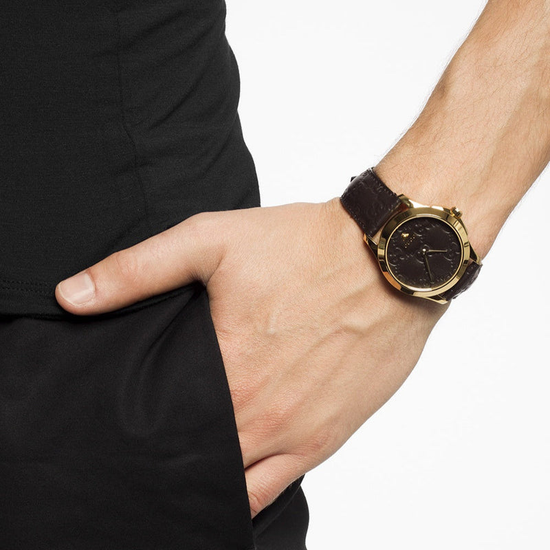 Shop Gucci G Timeless Quartz Brown Dial Brown Leather Strap Watch for Men - YA1264035 in USA