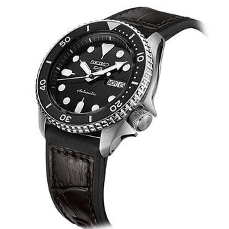 Shop Seiko 5 Sports SKX Automatic Black Dial Black Leather Strap Watch for Men - SRPD55K2 in USA
