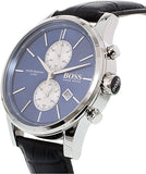 Hugo Boss Jet Chronograph Blue Dial Black Leather Strap Watch for Men - 1513283