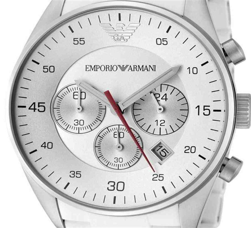 Emporio Armani Sport Chronograph White Dial White Silicone Strap Watch For Men - AR5859 Buy Now By Emporio Armani