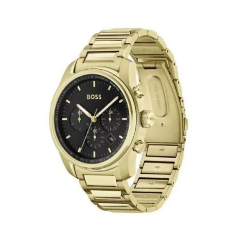 Hugo Boss Trace Chronograph Black Dial Gold Steel Strap Watch For Men - 1514006 Buy Now By Hugo Boss