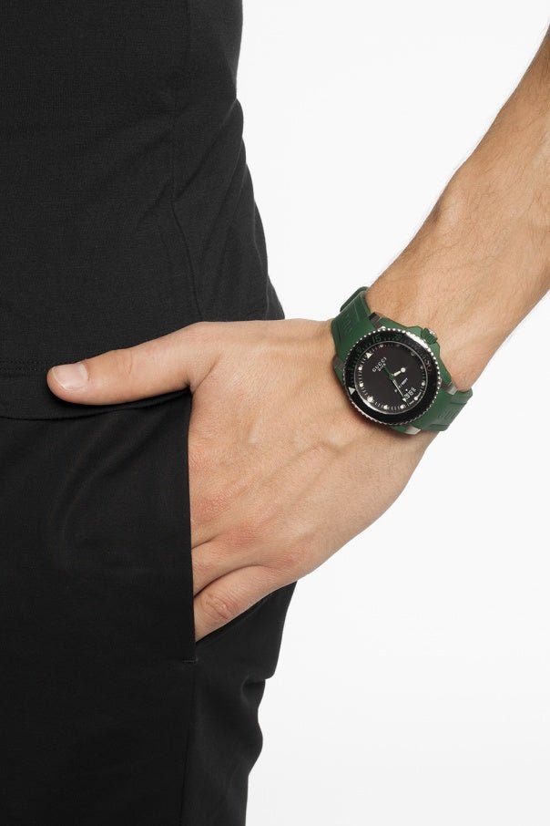 Shop Gucci Dive Black Dial Green Rubber Strap Watch For Men - YA136310 in USA