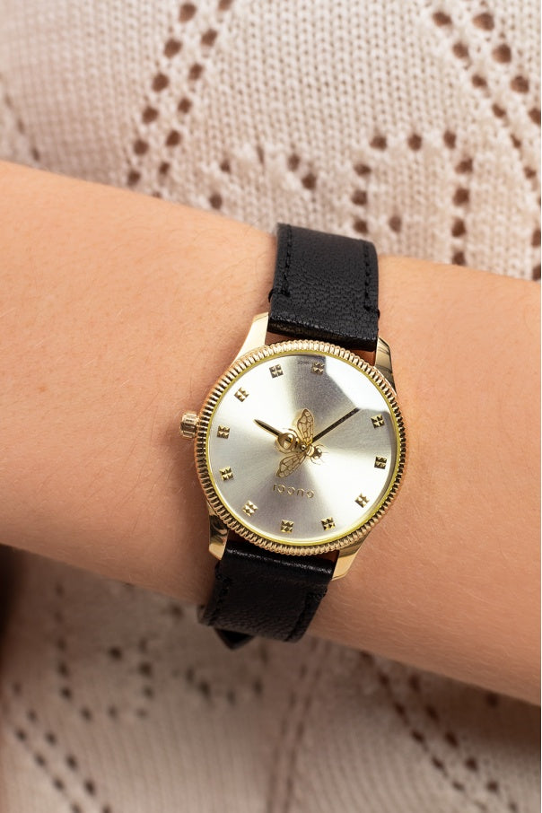 Gucci G Timeless Quartz Silver Dial Black Leather Strap Watch For Women - YA1265023 Buy Now By Gucci