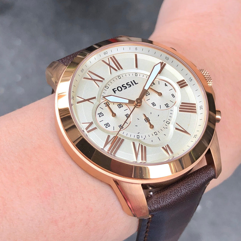 Fossil Grant Chronograph White Dial Brown Leather Strap Watch for Men - FS4991 Buy Now By Fossil