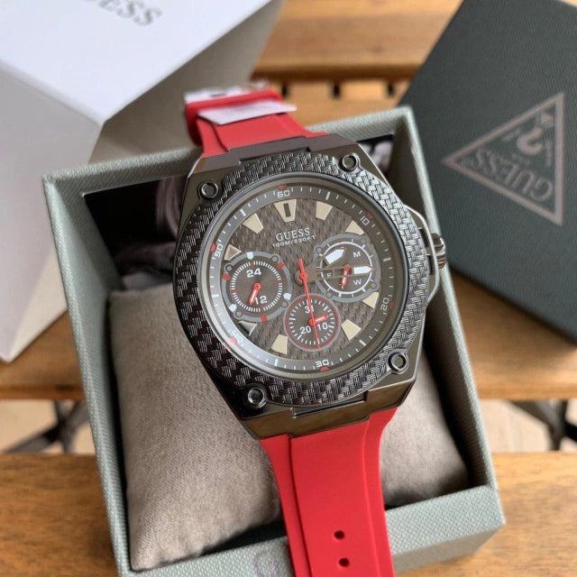 Guess Legacy Black Dial Red Silicone Strap Watch for Men - W1049G6 Buy Now By Guess