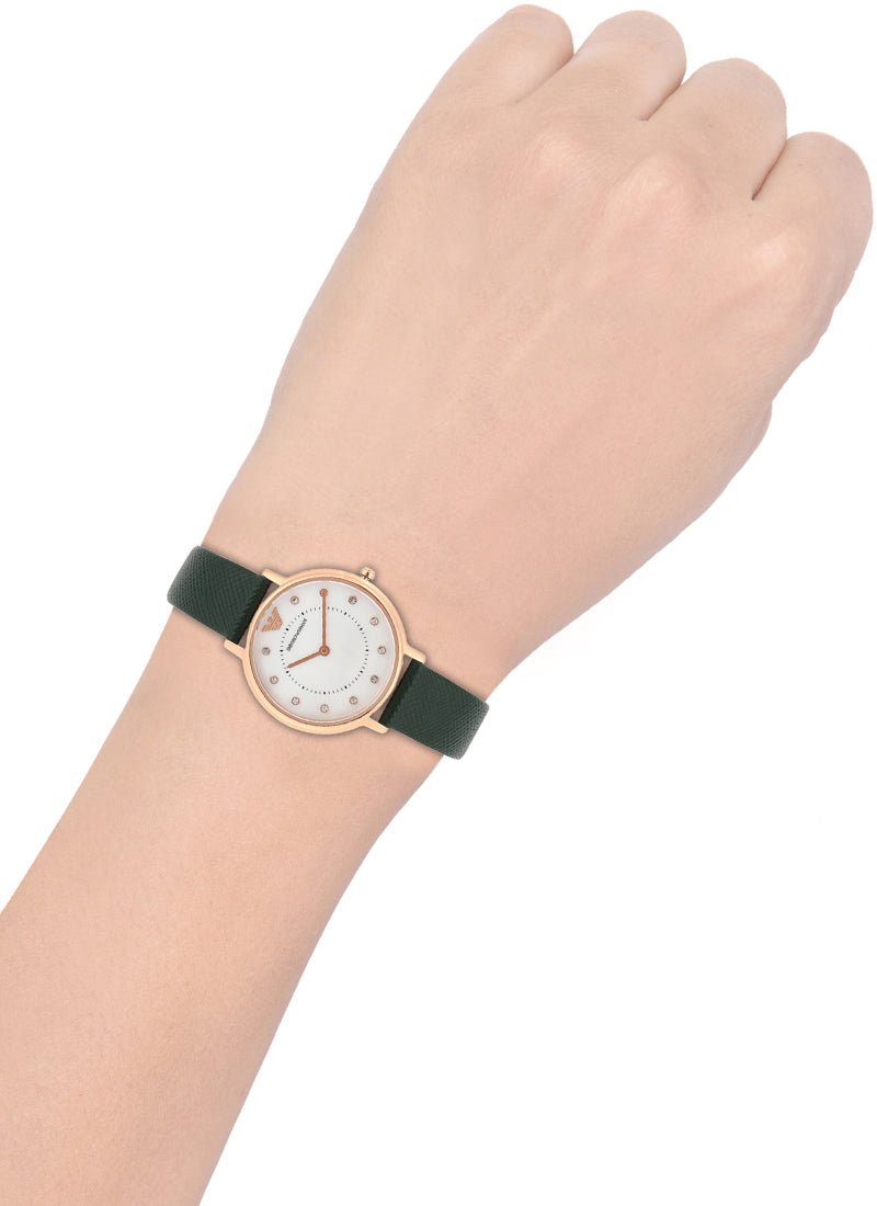 Emporio Armani Mother of Pearl Dial Green Leather Strap Watch For Women - AR11150 Buy Now By Emporio Armani