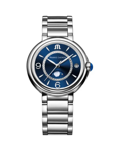 Shop Maurice Lacroix Fiaba Moonphase Blue Dial Silver Steel Strap Watch for Women - FA1084-SS002-420-1 in USA