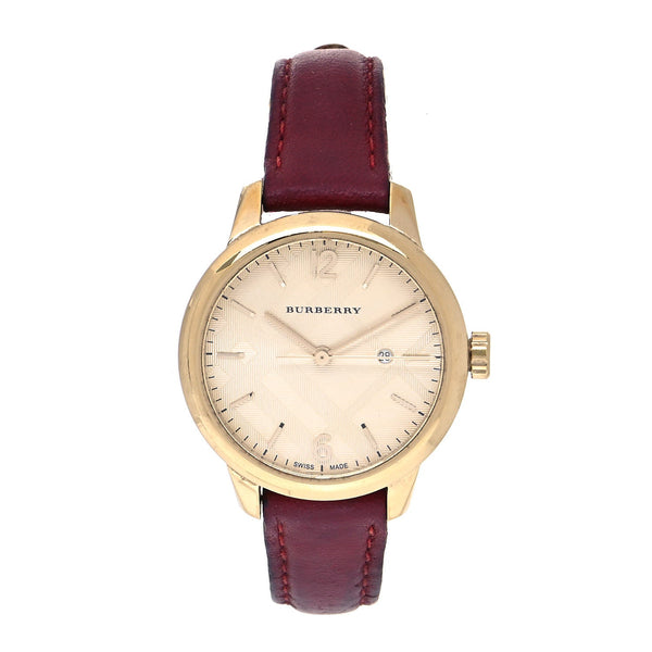 Shop Burberry The Classic Gold Dial Red Leather Strap Watch for Women - BU10102 in USA