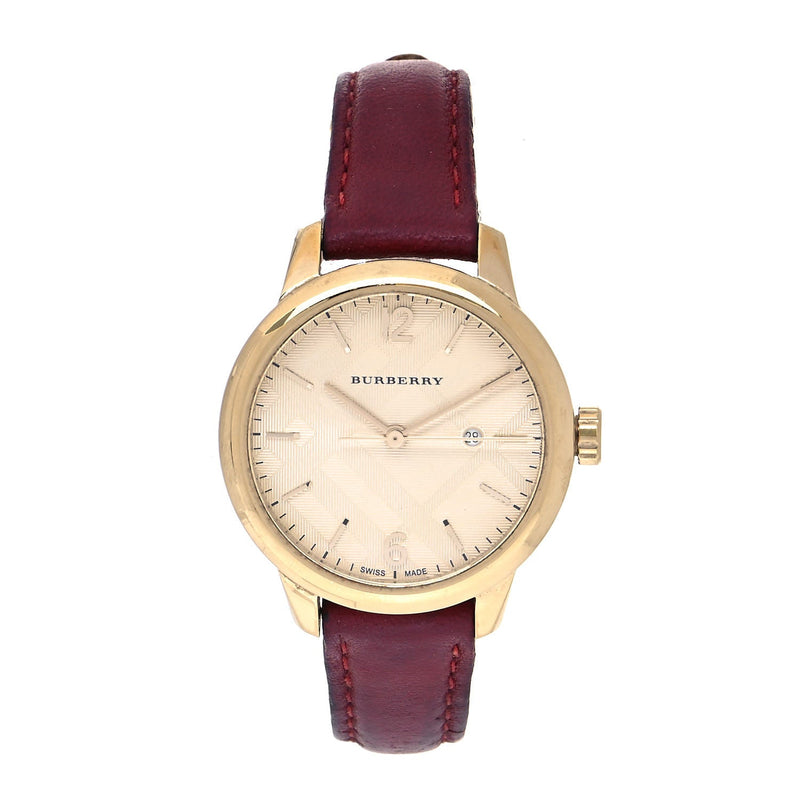 Shop Burberry The Classic Gold Dial Red Leather Strap Watch for Women - BU10102 in USA