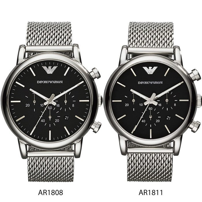 Emporio Armani Classic Chronograph Black Dial Silver Mesh Bracelet Watch For Men - AR1808 Buy Now By Emporio Armani