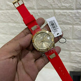Guess Frontier Diamonds Gold Dial Red Rubber Strap Watch for Women - GW0045L2 Buy Now By Guess