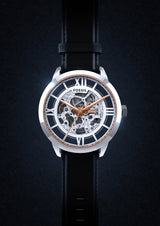 Fossil Townsman Automatic Skeleton Silver Dial Black Leather Strap Watch for Men - ME3041 Buy Now By Fossil