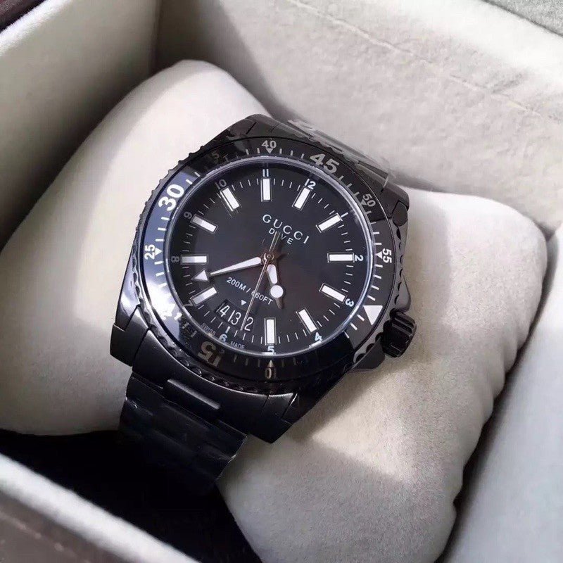 Shop Gucci Dive Quartz Black Dial Black Steel Strap Watch For Men - YA136205 in USA