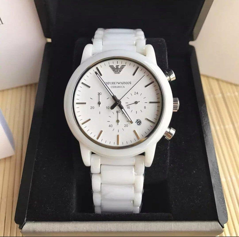 Emporio Armani Luigi Chronograph Ceramic White Dial White Ceramic Strap Watch For Men - AR1499 Buy Now By Emporio Armani