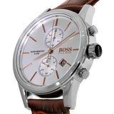 Hugo Boss Jet Chronograph Silver Dial Brown Leather Strap Watch for Men - 1513280