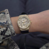 Guess Princess Crystals Gold Dial Black Silicone Strap Watch For Women - GW0439L2 Buy Now By Guess