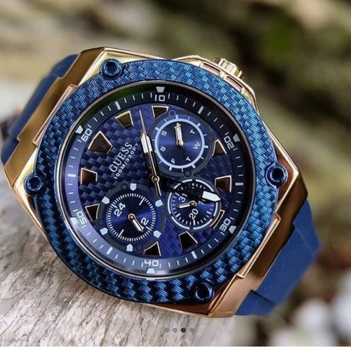 Guess Legacy Chronograph Blue Dial Blue Rubber Strap Watch For Men - W1049G9 Buy Now By Guess