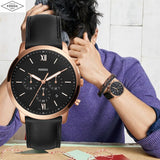 Fossil Neutra Chronograph Black Dial Black Leather Strap Watch for Men - FS5381 Buy Now By Fossil
