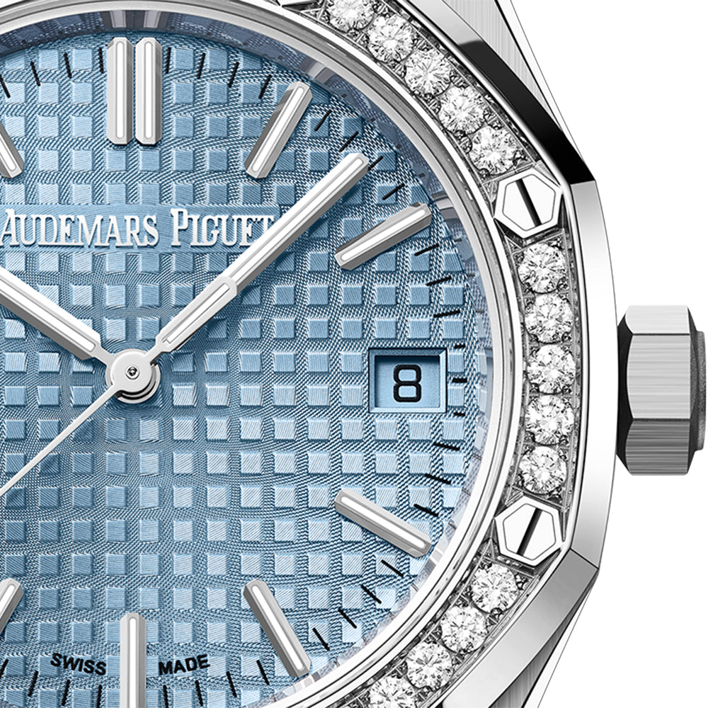 Audemars Piguet Royal Oak Diamonds Light Blue Dial Silver Steel Strap Watch for Women - 15551ST.ZZ.1356ST.04