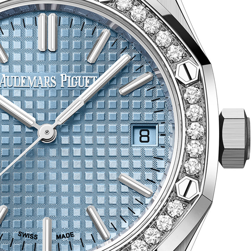 Audemars Piguet Royal Oak Diamonds Light Blue Dial Silver Steel Strap Watch for Women - 15551ST.ZZ.1356ST.04