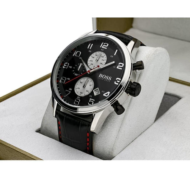 Hugo Boss Aeroliner Black Dial Black Leather Strap Watch for Men - 1512631 Buy Now By Hugo Boss