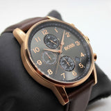 Hugo Boss Navigator Grey Dial Brown Leather Strap Watch for Men - 1513496