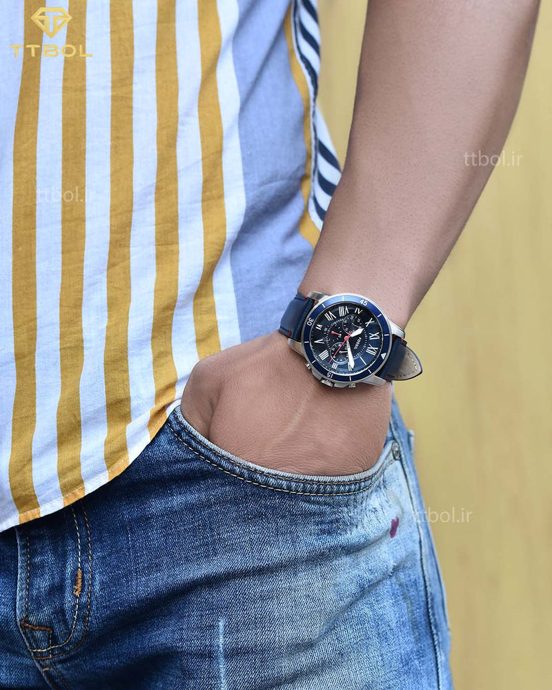 Fossil Grant Chronograph Blue Dial Blue Leather Strap Watch for Men - FS5373 Buy Now By Fossil