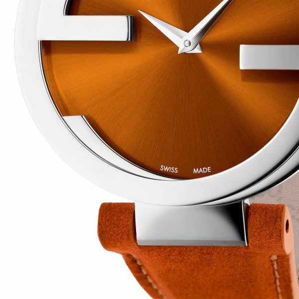 Shop Gucci Interlocking G Quartz Orange Dial Orange Leather Strap Watch For Women - YA133316 in USA