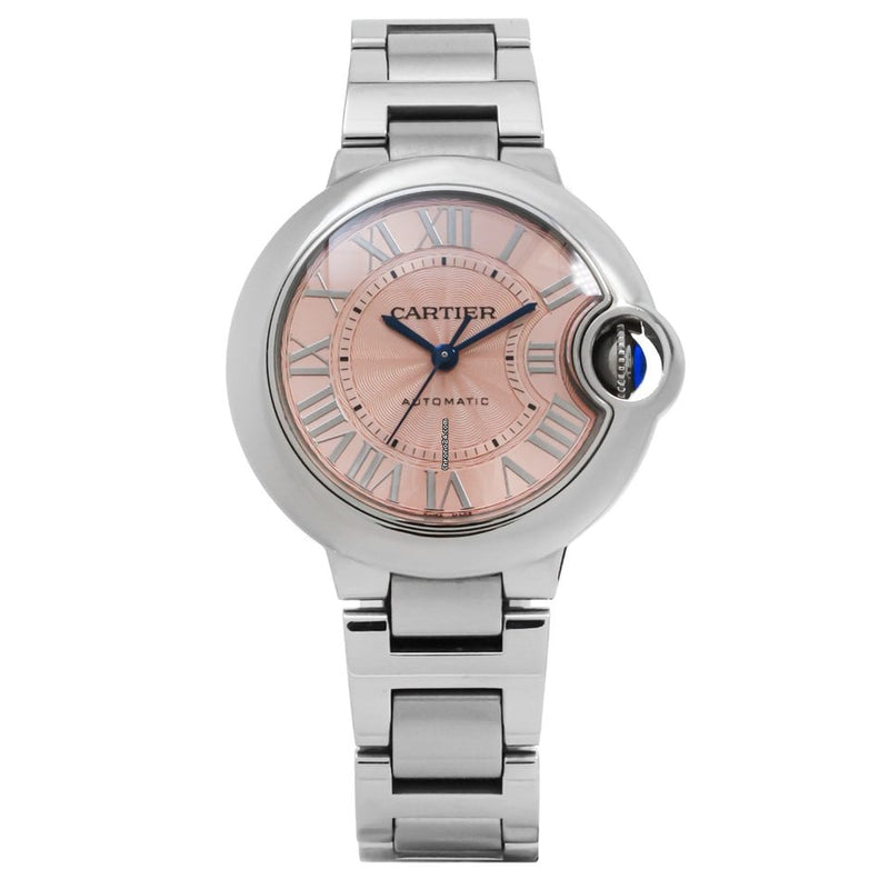 Shop Cartier Ballon Bleu de Cartier Pink Dial Silver Steel Strap Watch for Women - WSBB0046 in USA