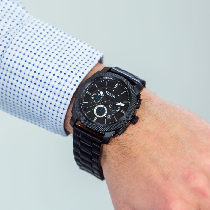 Fossil Machine Chronograph Black Dial Black Steel Strap Watch for Men - FS4552 Buy Now By Fossil