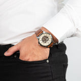 Fossil Grant Automatic Beige Skeleton Dial Brown Leather Strap Watch for Men - ME3099 Buy Now By Fossil