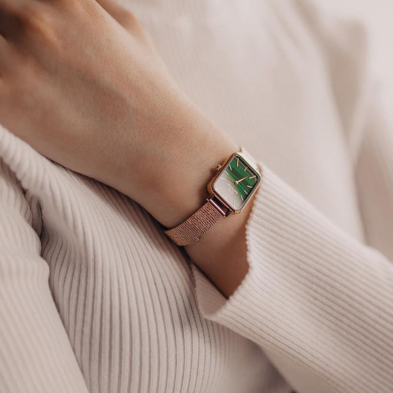 Daniel Wellington Pressed Melrose Emerald Green Rose Gold Mesh Strap Watch For Women - DW00100445